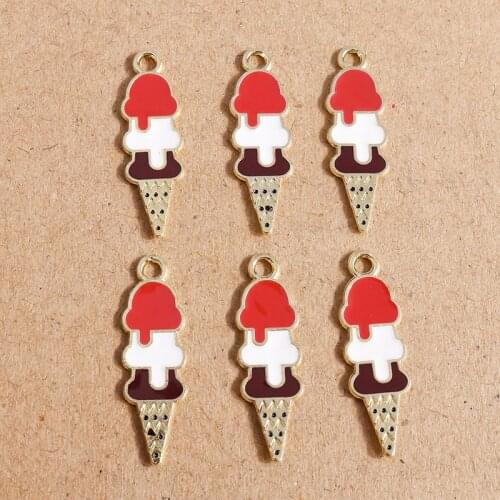 10pcs 8*27mm Enamel Summer Ice Cream Charms Pendants for DIY Jewelry Making Necklaces Drop Earrings Keychain Crafts Accessories