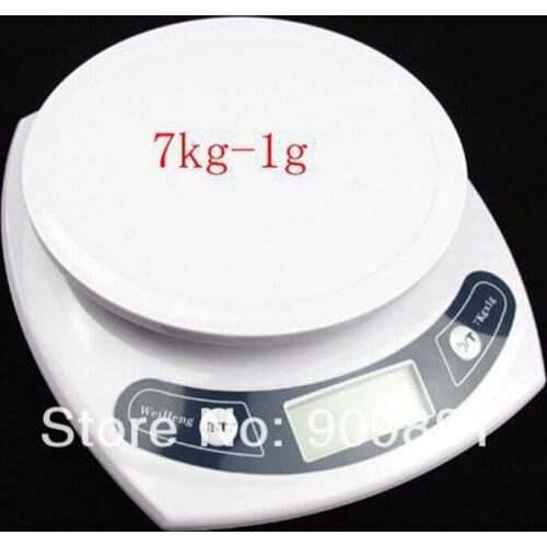 7kg*1g Portable Digital LCD Kitchen Scale Food Diet Postal Household Weight Balance Scales Max 7KG Pure White Cooking Tools