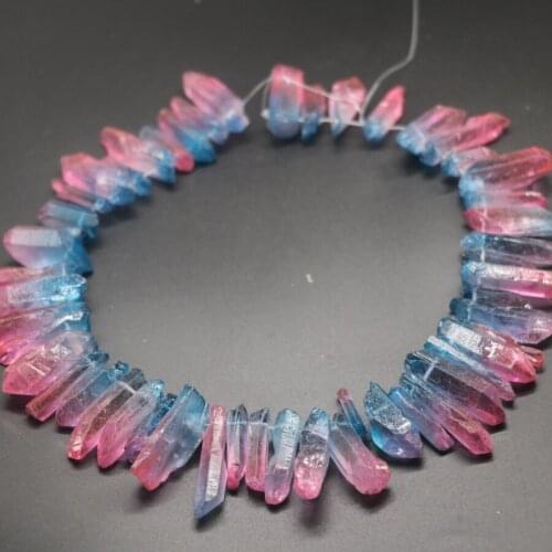 Approx.42pcs blue pink crystal rock, Quartz Point Pendant Bullet Hexagonal Pendulum Column Reiki Healing Chakra Beads Jewelry