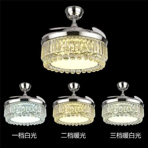 LED Clear k9 Crystal ceiling fans lamp 110-220V fan 42 Inch 108cm Remote Control 3 color temperature Free Shooping