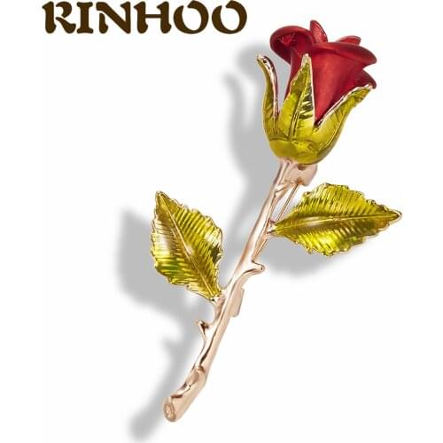RINHOO Romantic Red Rose Flower Brooches For Women Lover New Charm Pins Fashion Clothing Wedding Jewelry Accesorios Mujer