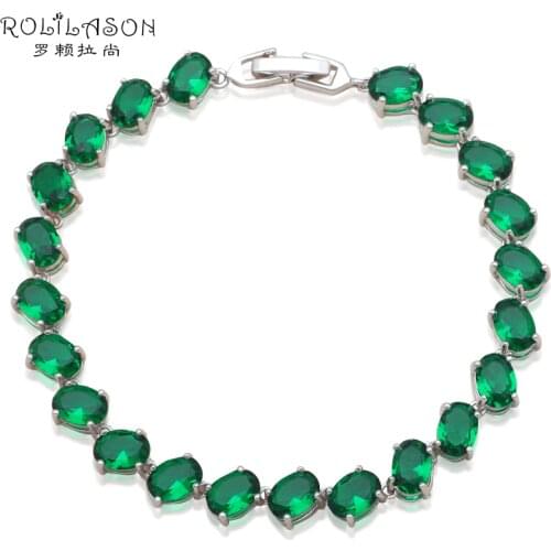 ROLILASON Factory Price Green oval Zircon silver color Health Nickel Lead Free Charm Bracelets Fashion jewelry TB854