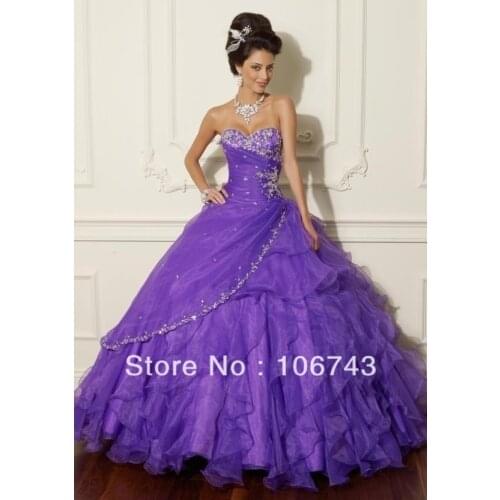 Romantic vestido de festa sweetheart crystal beading prom gown 2018 purple organza ruffles ball gown Mother of the Bride Dresses