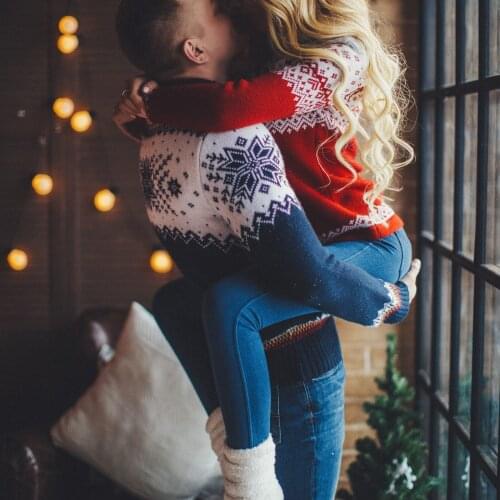 Christmas Couples Sweater Men Women Elk Snowflake High Collar Knitted Sweaters Autumn Winter Jumpers Unisex Long Sleeve Knitwear