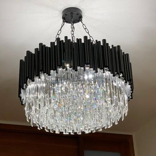 Modern black chandelier living room round crystal bedroom kitchen hanging lamp home decor indoor lighting