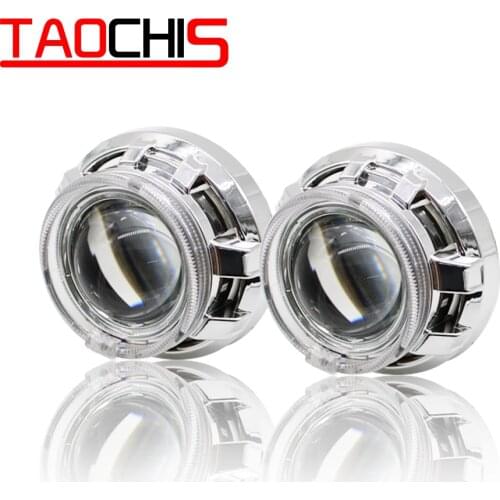 TAOCHIS APP LED Angel Devil Eyes Bi xenon Lens Projector Headlight For Car Retrofit DIY W/ Daytime Running Lights 3.0'' H4