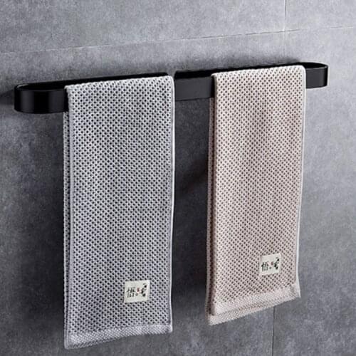 Nail Free Black Towel Bars Racks Thicken Bathroom Towel Shelf Hanger Bath Towel Pole Slippers Rack Holder Bathroom accessories