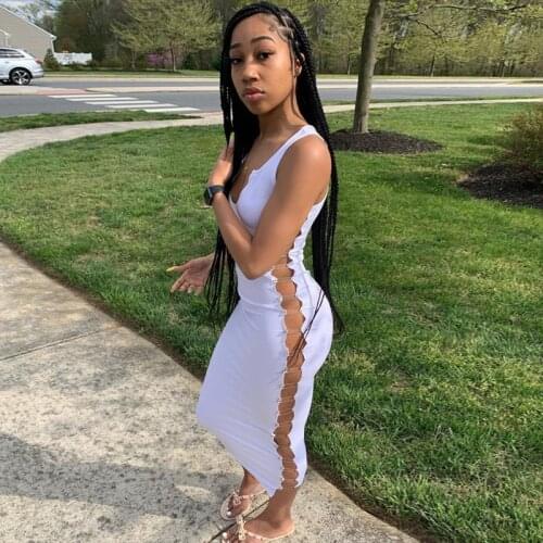 WJFZQM White Sleeveless Long Maxi Dress For Women Sexy V Neck Bodycon Party Club Dresses Patchwork Casual Spring Summer Vestidos