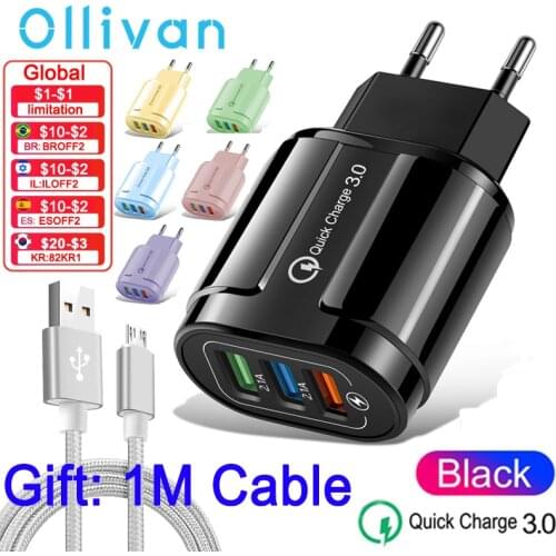 USB Charger Quick Charge QC3.0 Universal Mobile Wall Phone Tablet Chargers Fast Charging For iPhone 12 X Xiaomi 11 Adapter EU US