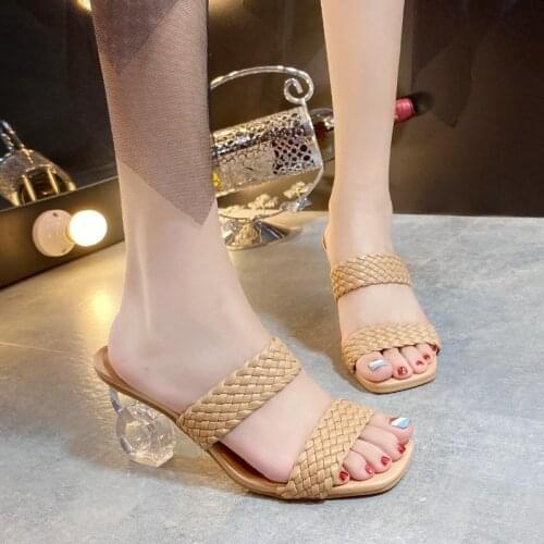 Women Shoes Woman Mules Clear Transparent Slippers Strange High Heels Solid Leather Wave Summer Ladies Shoes Slides Plus Size