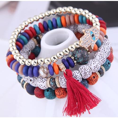 Boho Lava Beads Bohemian Bracelets Women Tassel Charms Bracelets & Bangles Pulseras Mujer for Women Gift