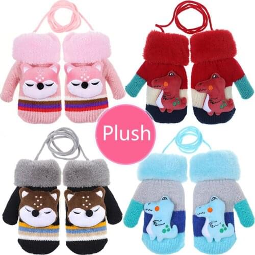 Winter Knitted Childrens Gloves 3-6 Years Warm Soft Fox Animal Cartoons Kids Gloves Child Full Finger Baby Boys Girls Mittens
