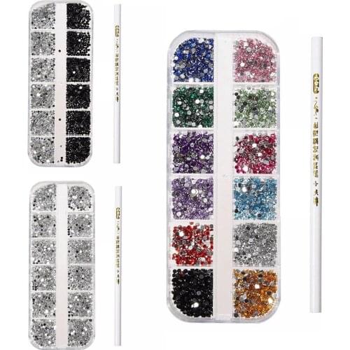 3000Pcs 3D Acrylic 2mm Rhinestones Gems Studs Nail Art Decoration Kit + Pen