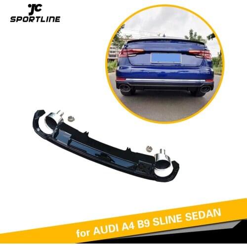 Car Rear Bumper Lip Diffuser For Audi A4 B9 S-line S4 2017 2018 2019 Rear Diffuser Spoiler Gloss Black with Silver Exhaust Tips