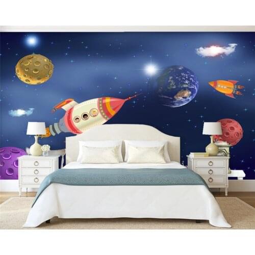 Beibehang Custom modern decorative painting silky wallpaper minimalist nordic hand drawn spaceship background wall paper