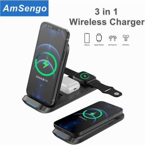 15W Qi Fast Wireless Chargers Stand For iPhone 12 12Pro Apple Watch 3 in 1 Foldable Charging Dock Station for Airpods Pro iWatch