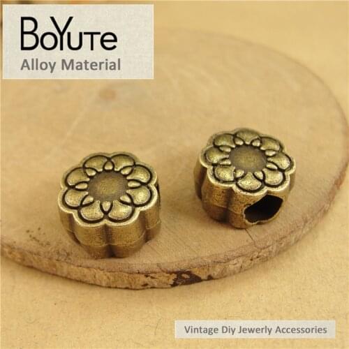 BoYuTe (50 Pieces/Lot) 7*13MM Vintage Antique Bronze Plated Flower Big Hole Beads for Alloy Charm Bracelet Jewelry Diy Findings