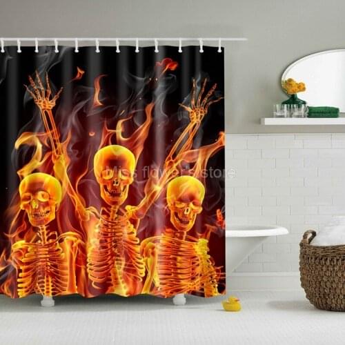 Fire skeleton pattern Design Custom Shower Curtain Bathroom Waterproof Mildewproof Polyester Fabric With 12 Hooks