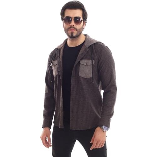 WOODCUTTERS HOODED CASUAL SLYM FİT MALE GÖMLEĞİ (BROWN)