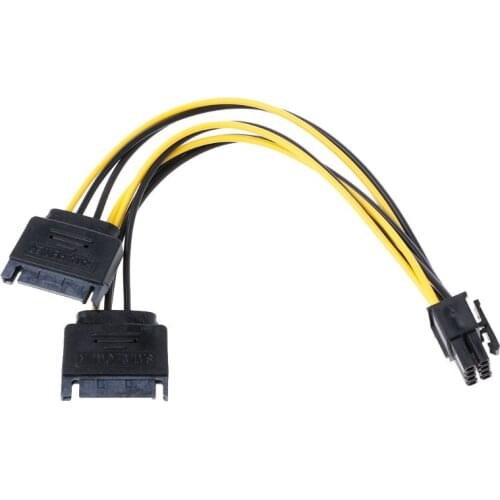 Dual 15Pin SATA Male To 8Pin(6+2) PCI-E Male Video Card Power Supply Cable 20cm