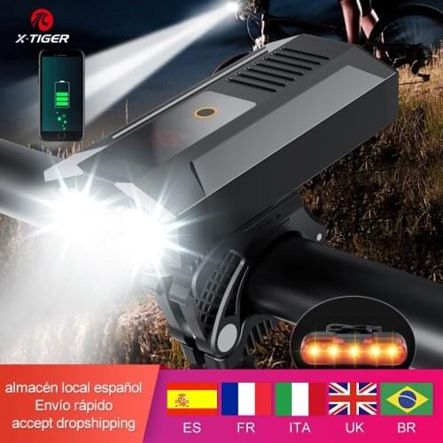 X-TIGER Bicycle Light Headlight Bicycle Lamp With Power Bank USB Rechargeable 5200mAh MTB Bike Light Flashlight Bike Accessories