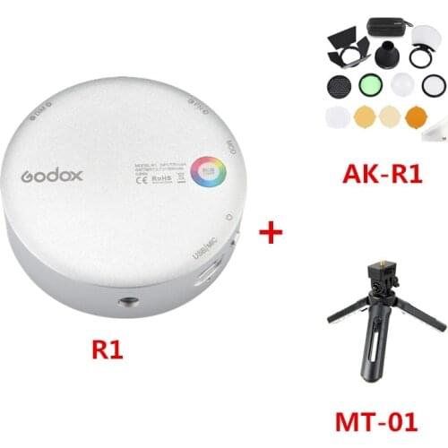Godox R1 Round RGB Mini Creative Light LED Video Light Fill Light 2500K-8500K CRI 98 for Video Recording Microfilms Still Life