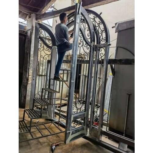 China wholesale custom made arch wrought iron double doors for sale with good quality HC-ID4