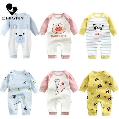 New 2020 Newborn Baby Boys Girls Rompers Spring Summer Long Sleeve Cute Cartoon Print Jumpsuit Toddler Playsuit Infant Clothing