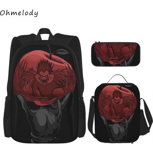 Death Note Boys Cool School Backpack Sets 3in1 Bookbag Lunch Bags Pencil Cases Children Cartoon Backpack for Travelling Picnic
