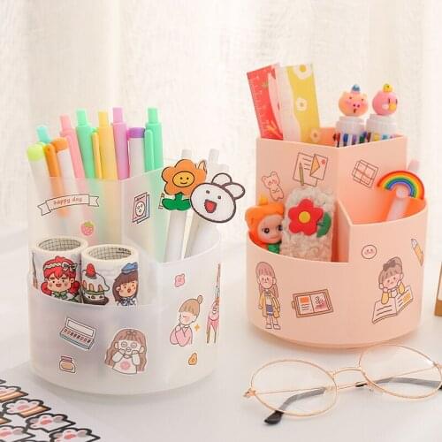Yisuremia Multifunctional 3 Grid 360 Degree Rotating Pen Holder Desktop Organizer Large Capacity Pencil Box School Stationery