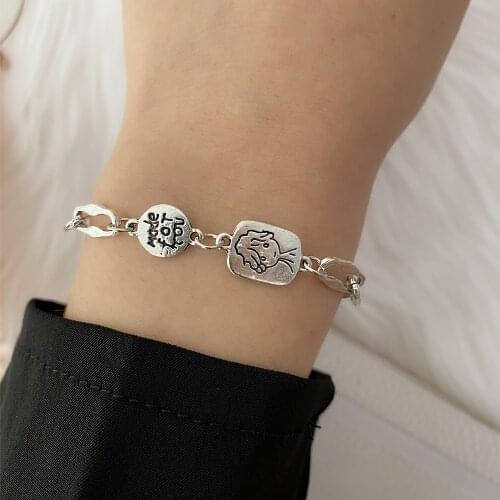 Fashion Punk Simple Thick Chain Bracelet Womens Adjustable Metal Silver Color Portrait Charm Bracelet Jewelry Accessories Gift