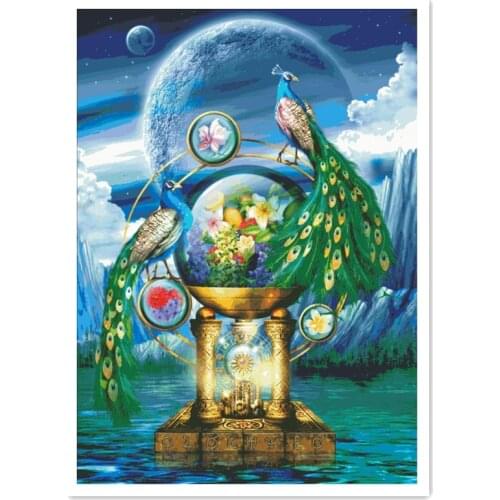 Peacock planet cross stitch package animal 18ct 14ct 11ct cloth cotton thread embroidery DIY handmade needlework