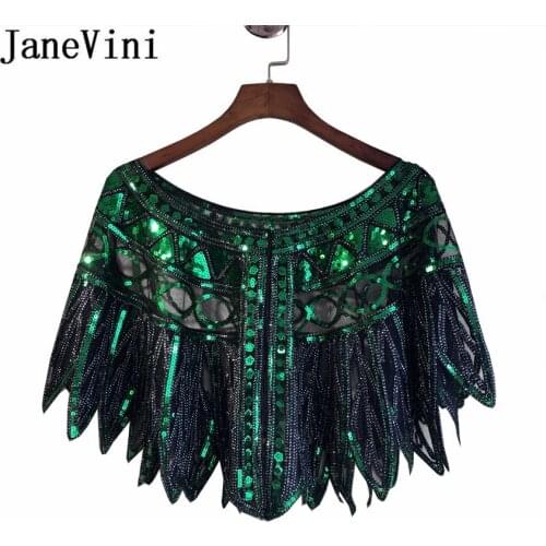 JaneVini Bling Bling Sequins Women Cape Beaded Bridal Wedding Wraps Stoles Gold Black Jacket Evening Party Dress Boleros Shrugs