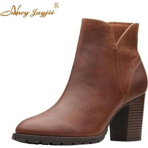 Winter Women Adult Boots Ladies Shoes Ankle Zipper Round Toe High Square heels Mature Concise Fashion Sexy Nancyjayjii 2019