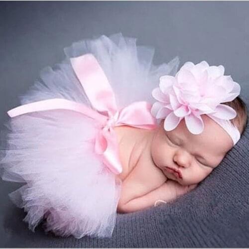 New Newborn Baby Girls Tutu Skirt Headband Set Chiffon Flower Hairband Infant Toddler Lace Band Photography Prop