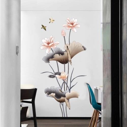 COVPAW Wall Sticker Lotus Living Room Wallpaper Self-Adhesive Sofa Background Wall Decorative Home Decor Decals Removable
