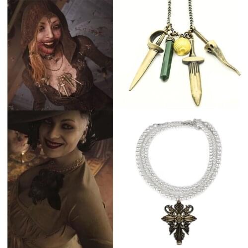 Snailify Alcina Dimitrescu White Pearl Necklace Daniela Dimitrescu Necklace Lady Dimitrescu And Daughter Cosplay