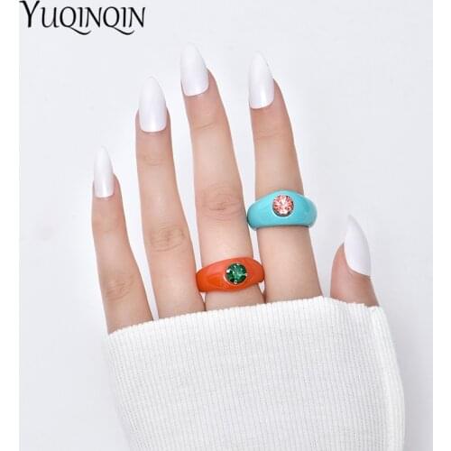 Resin Rhinestone Finger Ring For Teen Girls Vintage Accessories Pink Engagement Womens Rings Minimalist Crystal Rings Female