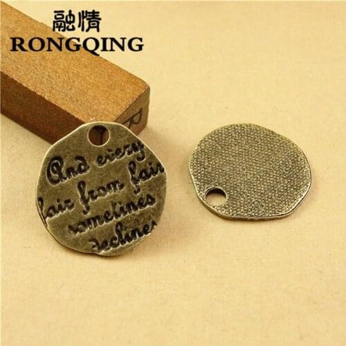 RONGQING 100pcs/lot 18MM letter round Charms France Letter Square Bronze Letter Charms Pendant Accessories