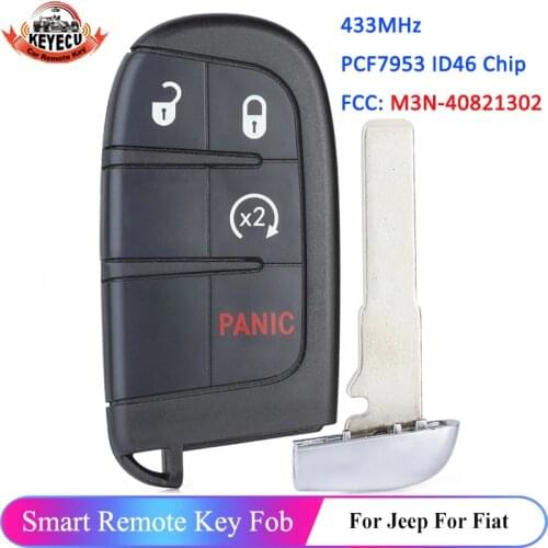 KEYECU M3N-40821302 Smart Remote Key Fob 3+1 4 Button 433MHz PCF7953 ID46 Chip for Fiat 500 500L 500X for Jeep Compass Renegade