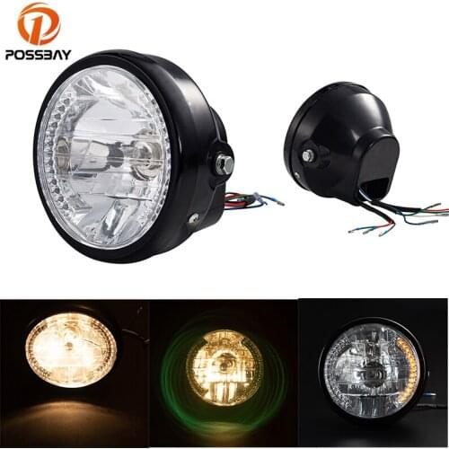 POSSBAY 7'' Motorcycle Headlights Turn Signal Amber Lights Lamp for Harley Bobber Dyna Honda Suzuki Yamaha Cafe Racer Faro Moto