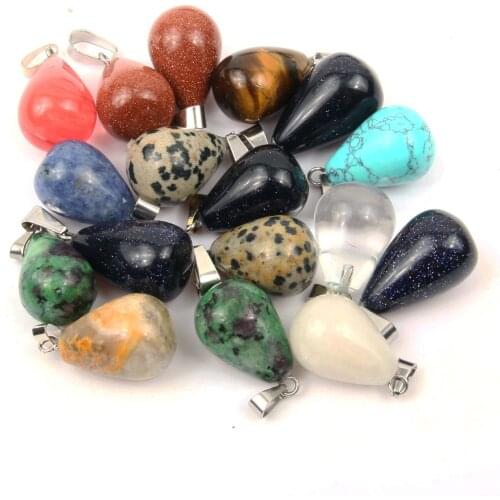 Waterdrop Natural Stone Pink Quartz Crystal Tiger Eye Opal Turquoise Charms Pendant DIY Jewelry Making Necklace Accessories NH