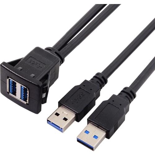 Xiwai Waterproof Dual USB 3.0 Extension Latch Mount Car AUX Cable 1m for Dashboard Panel