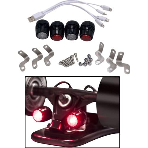 4x Sports Skateboard Rear Light Longboard Taillight USB Rechargeable Tail Light Scooters Lighting Accessories