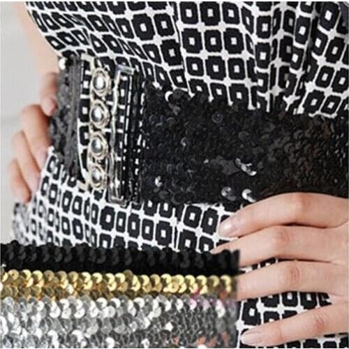 5 pieces Womens Girl Lady Fashion Casual Elastic Stretch belt Shinning Sequin Sequined Buckle Waist belt Cummerbunds