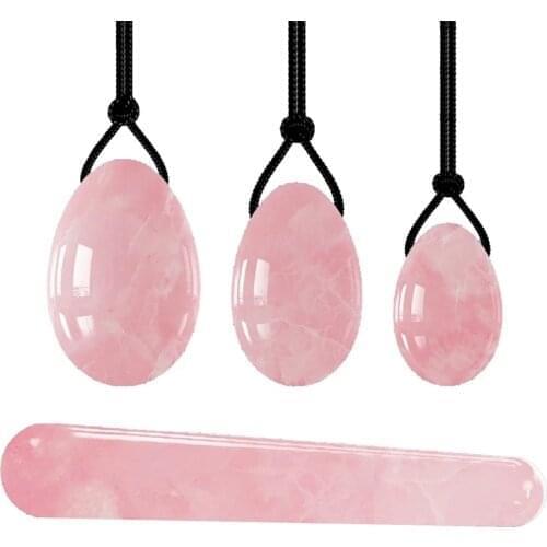 100% Natural Rose Quartz Yoni Egg Vaginal Massage Balls Kegel Muscle Trainer Pelvic Floor Tightening Crystal Jade Stone Tool Set