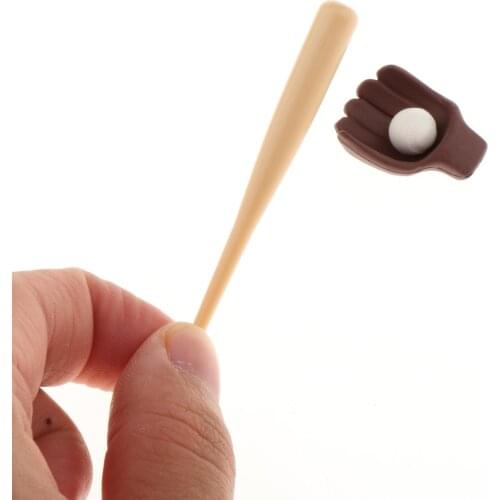 3pcs 1:12 Scale Mini Baseball Bat Glove & Ball Baby Doll Game Supplies Ornaments