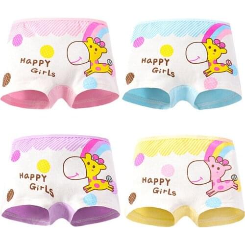 4Pc Cartoon Girls Underwear Cotton Boxer Panties Kids Underpant Shorts