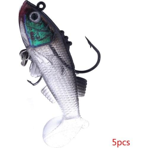 5pcs Soft Plastic Lures Artificial Fish Shape Bait Sharp Metal Triple Claws Fishing Hook Tackle Spinner