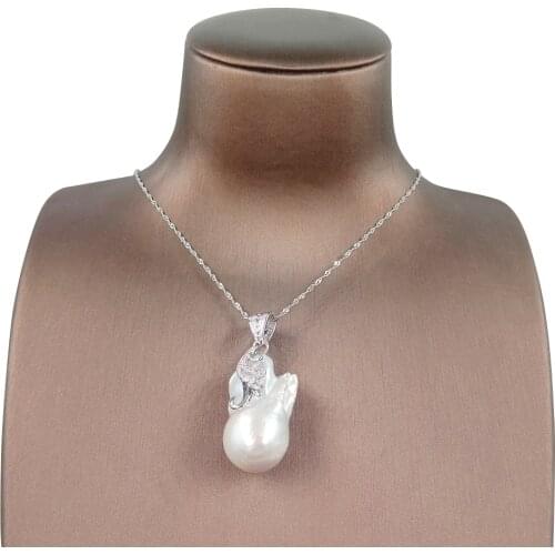 Drop free shipping , 925 silver pendant necklace,100% nature freshwater pearl in big baroque shape,18 inch length